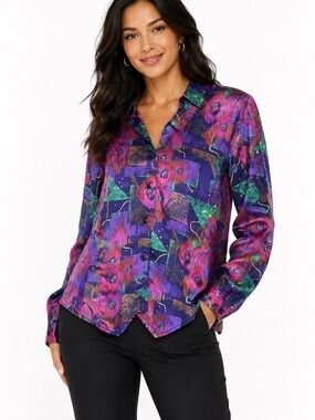 VTG TESS Art‎ Deco long sleeve button down top, 10
